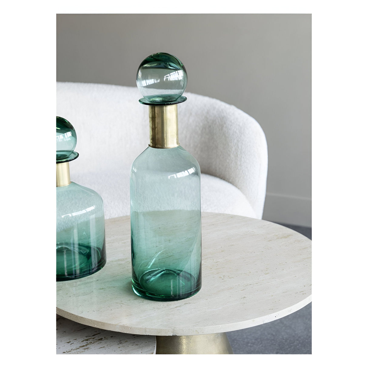 Jorum Tall Glass Bottle With Brass Lid - Teal & Gold