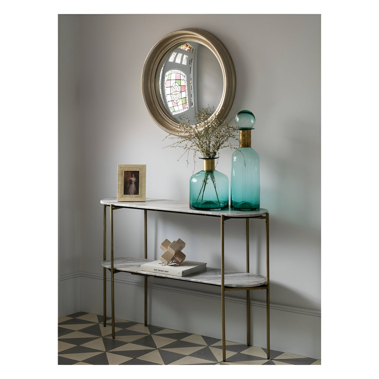 Jorum Tall Glass Bottle With Brass Lid - Teal & Gold