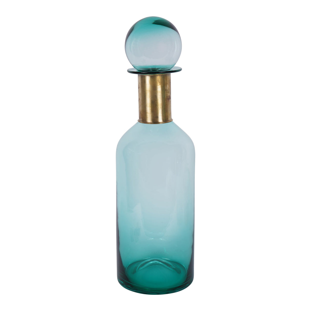 Jorum Tall Glass Bottle With Brass Lid - Teal & Gold