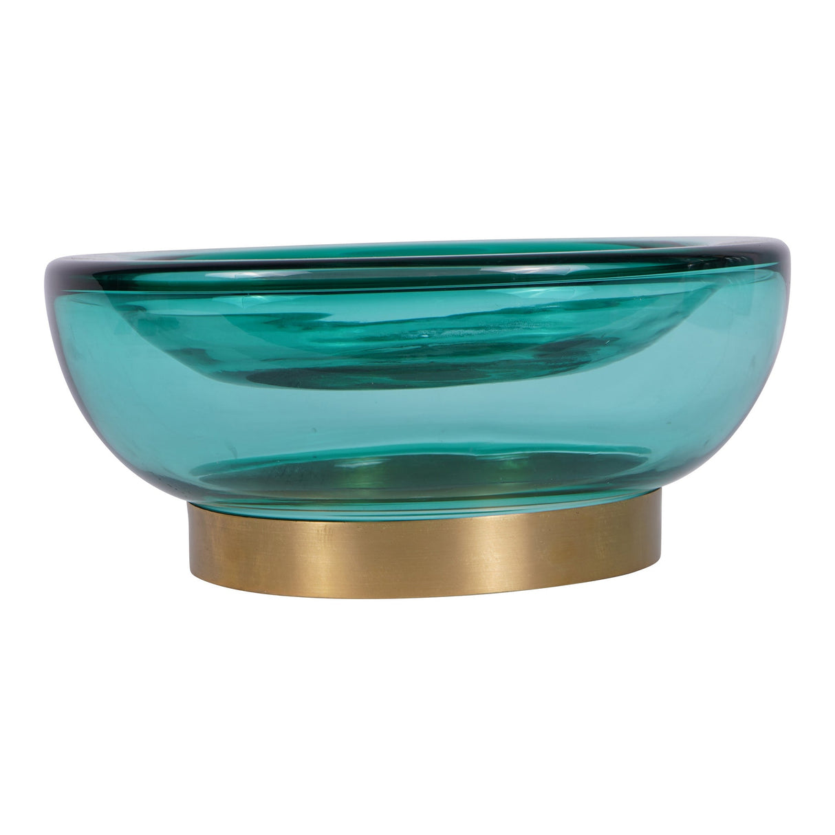 Jorum Glass Bowl With Brass Detail - Teal Blue