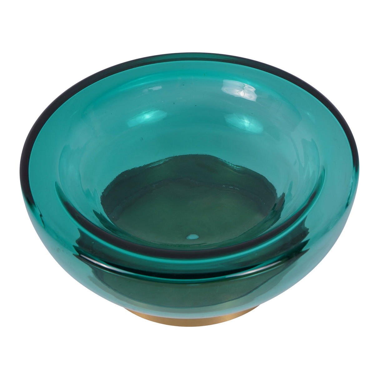 Jorum Glass Bowl With Brass Detail - Teal Blue