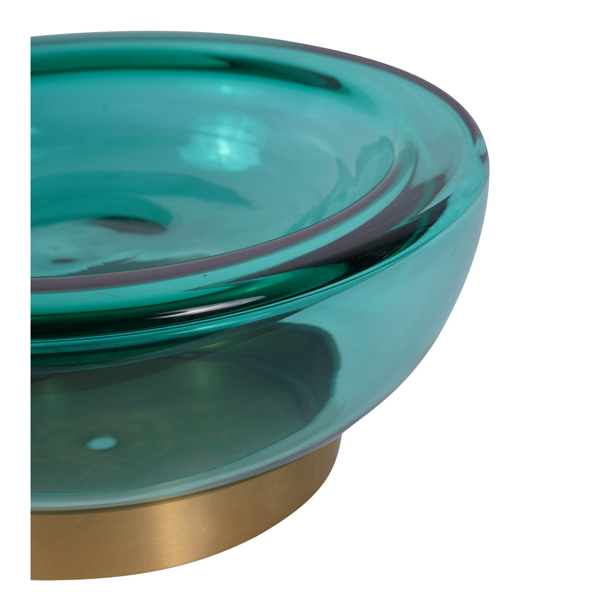 Jorum Glass Bowl With Brass Detail - Teal Blue