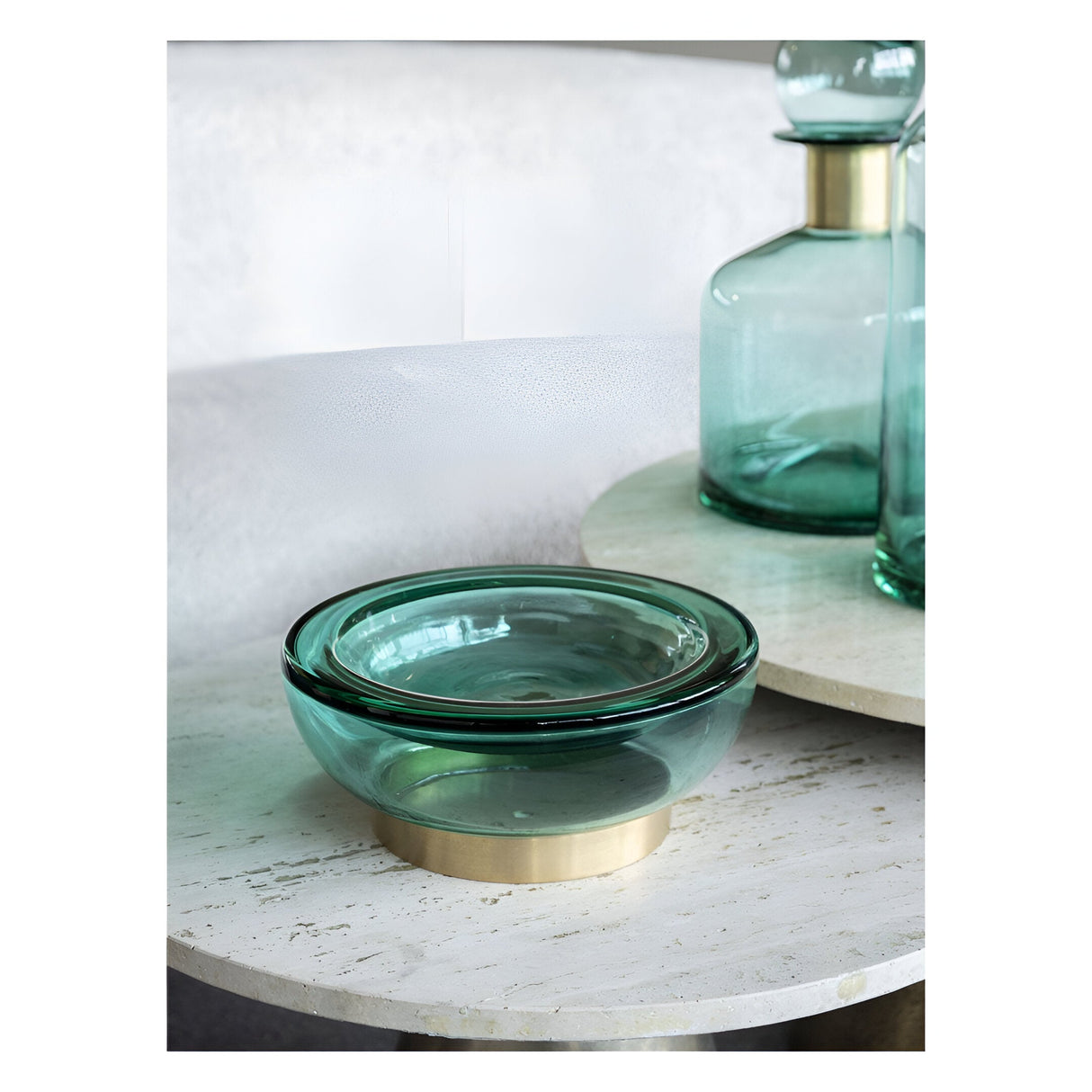 Jorum Glass Bowl With Brass Detail - Teal Blue
