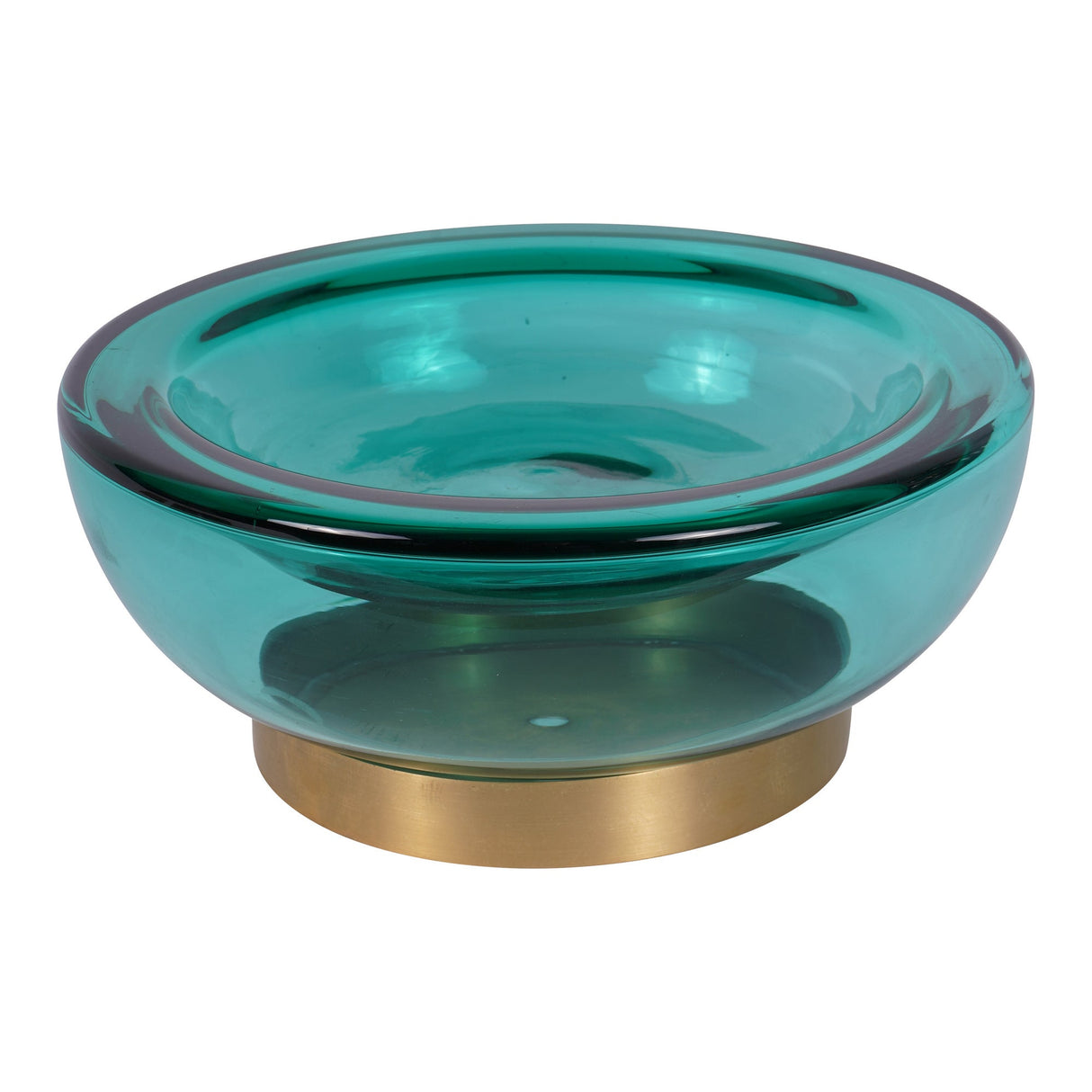 Jorum Glass Bowl With Brass Detail - Teal Blue