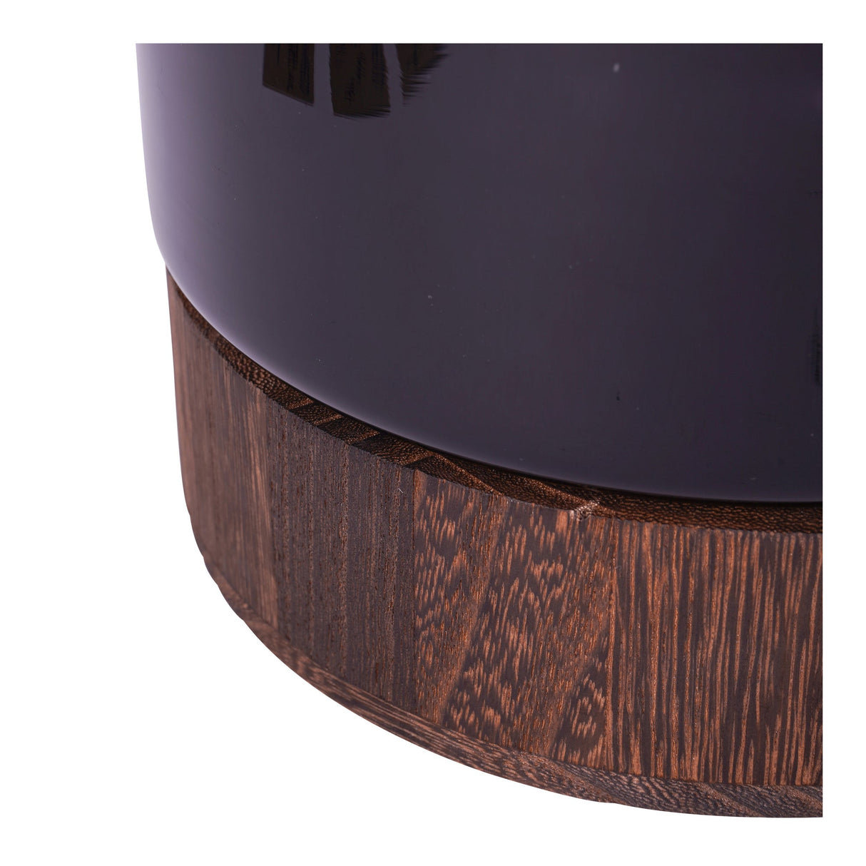 Noir Glass Hurricane With Wooden Base 31.5cm - Black & Brown