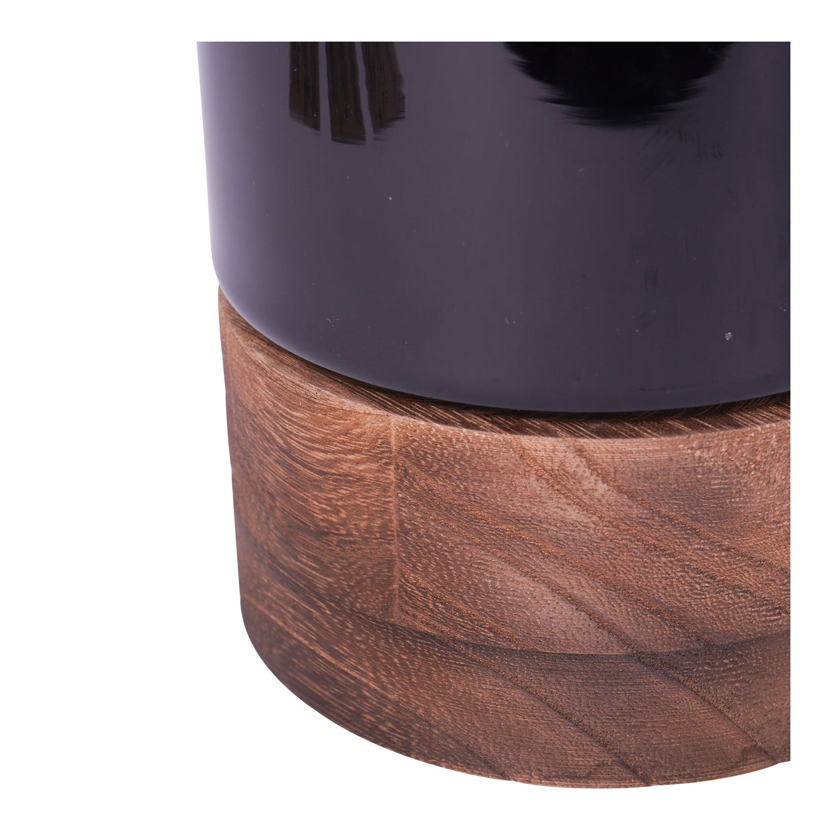 Noir Glass Hurricane With Wooden Base 20.5cm - Black & Brown