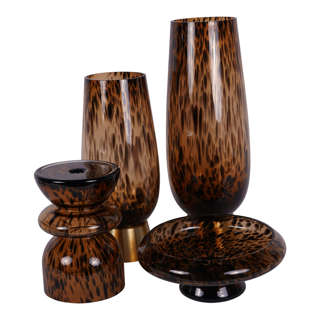 Savanna Glass Vase With Brass Base 40cm - Brown