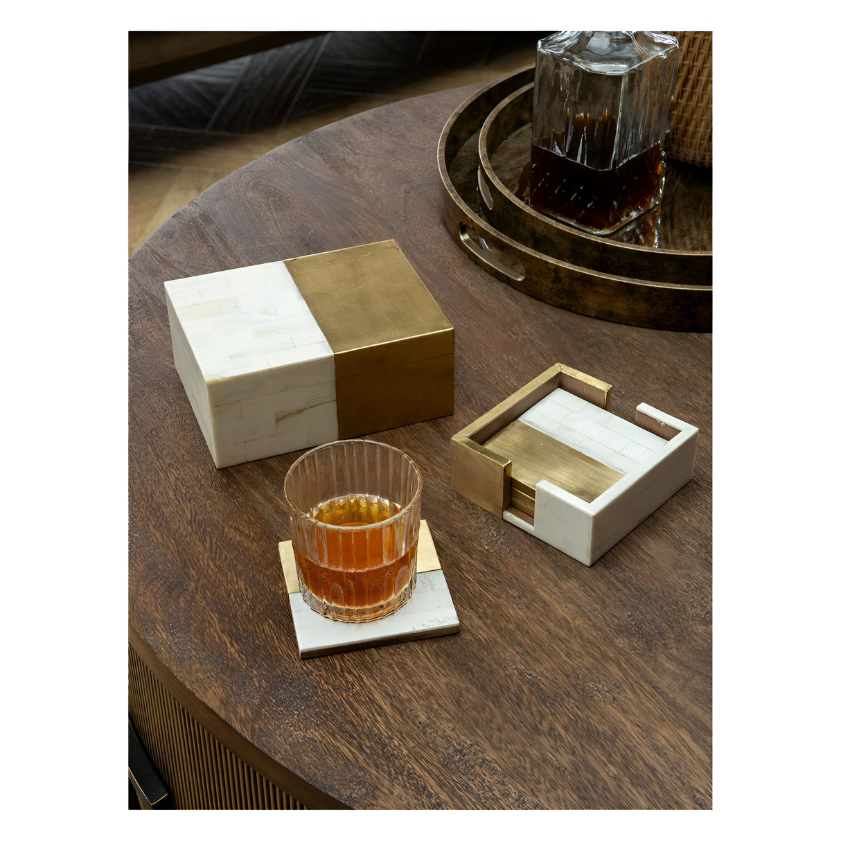 Decor Storage Box - Brass & White