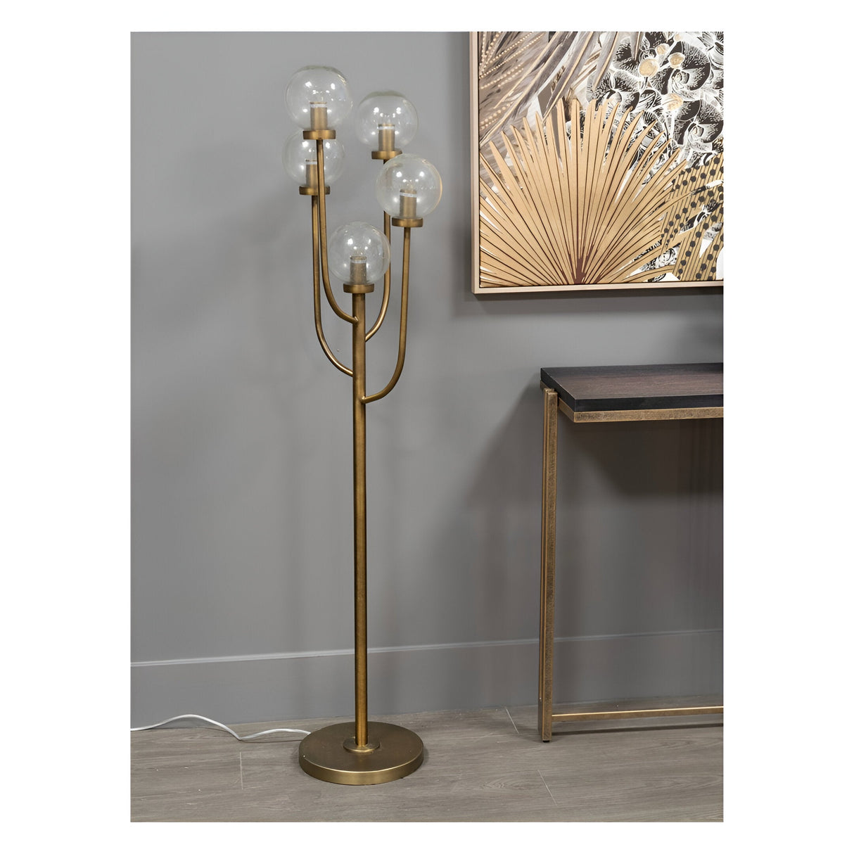 Wellesley 5 Light Globe Floor Lamp - Antique Brass