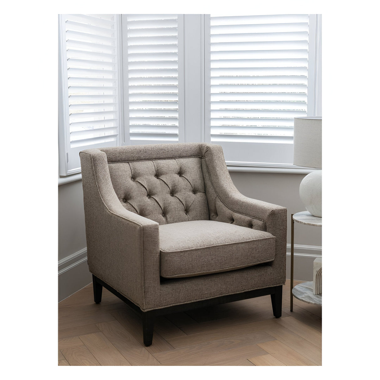 Theodore Buttoned Armchair - Dark Taupe