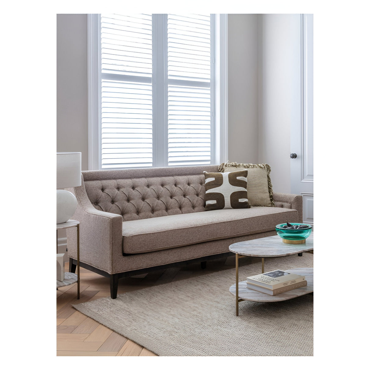 Theodore Buttoned 3 Seater Sofa - Dark Taupe