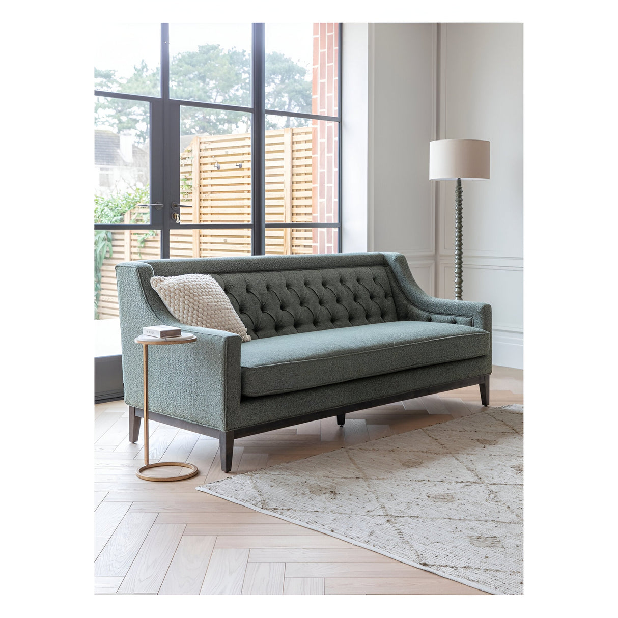 Theodore Buttoned 3 Seater Sofa - Forest Green