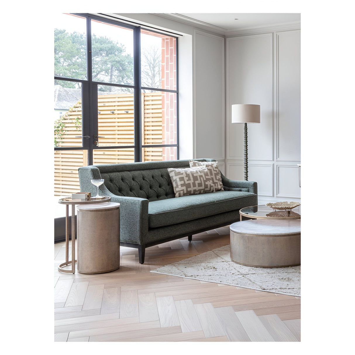 Theodore Buttoned 3 Seater Sofa - Forest Green