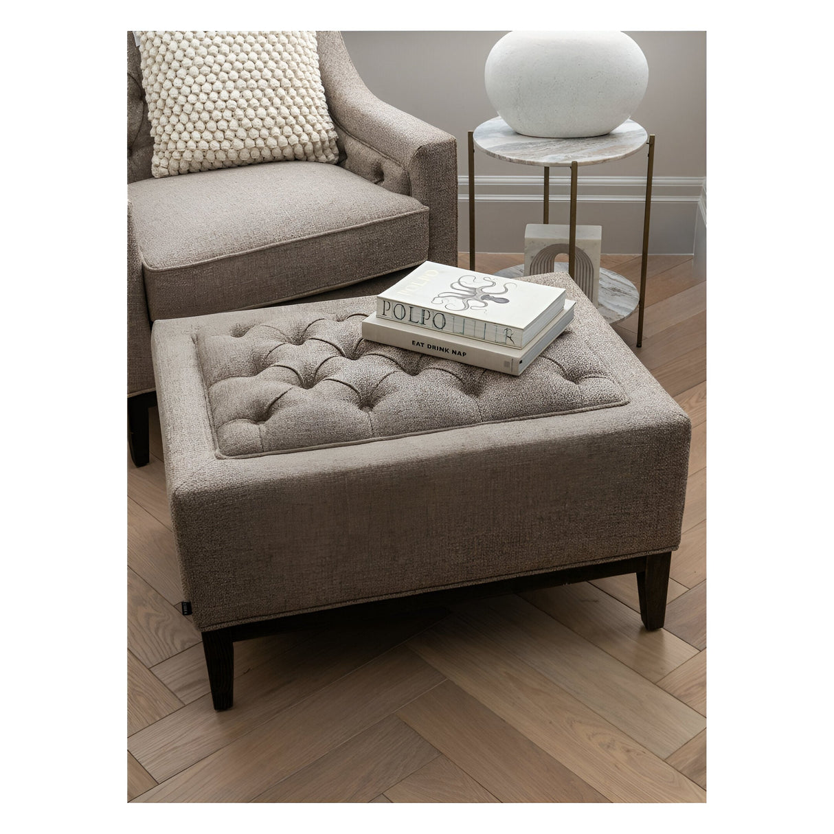 Theodore Buttoned Stool - Dark Taupe