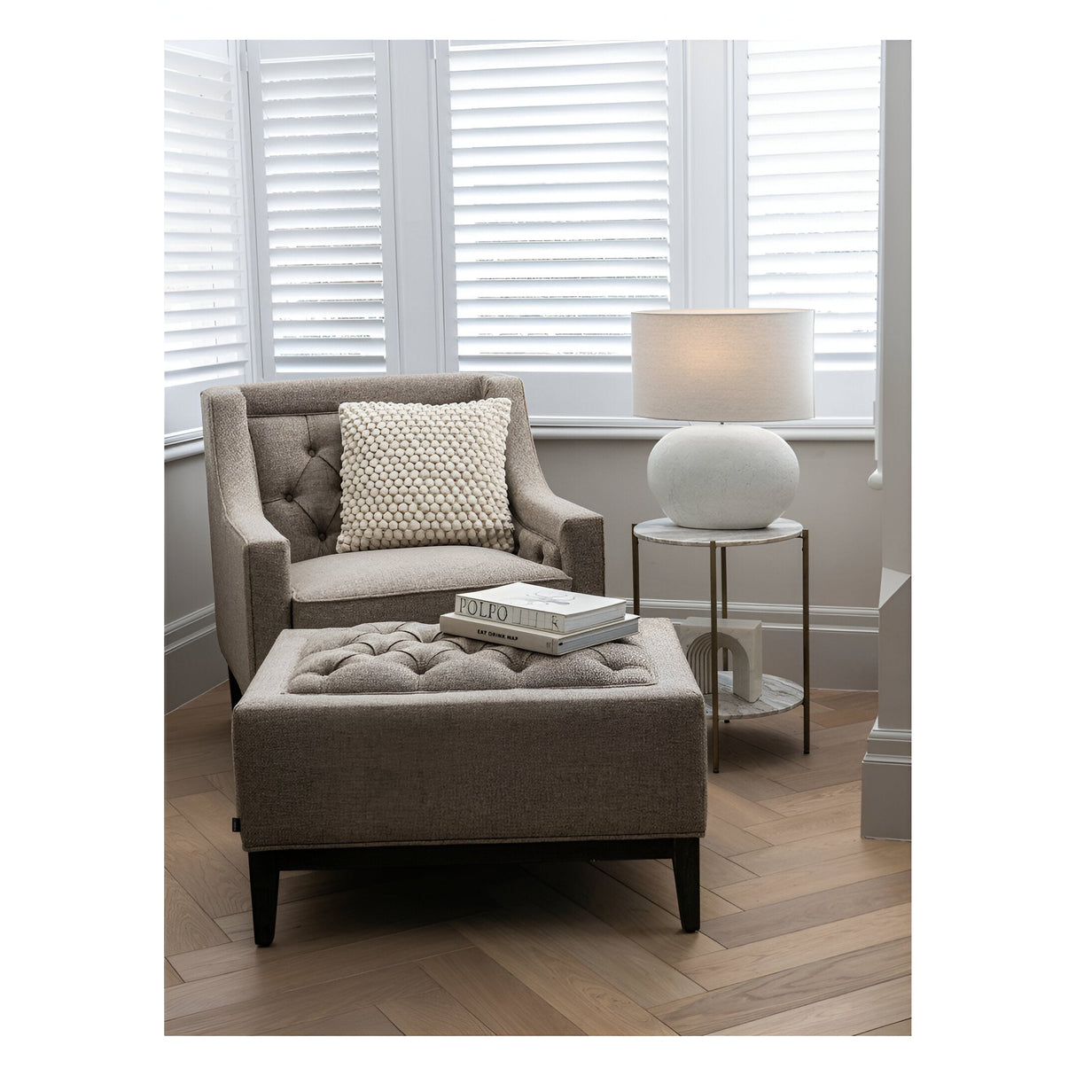 Theodore Buttoned Stool - Dark Taupe