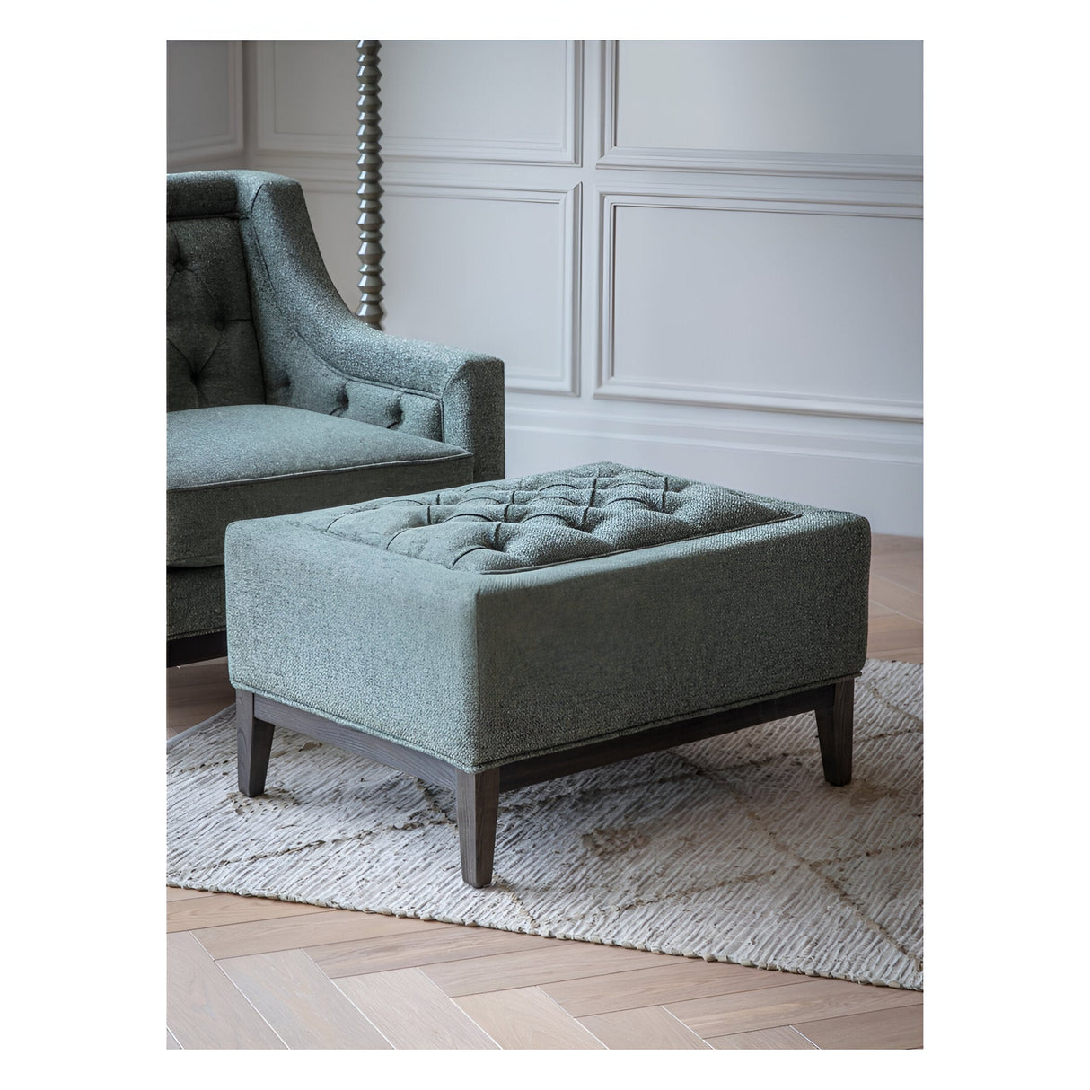 Theodore Buttoned Stool - Forest Green