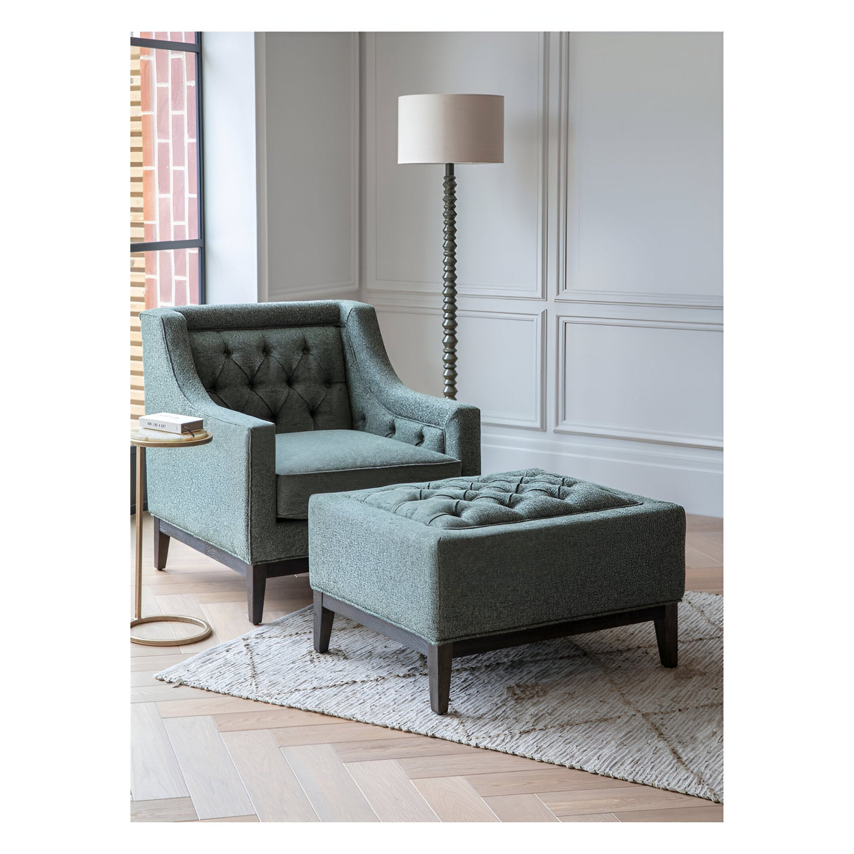 Theodore Buttoned Stool - Forest Green