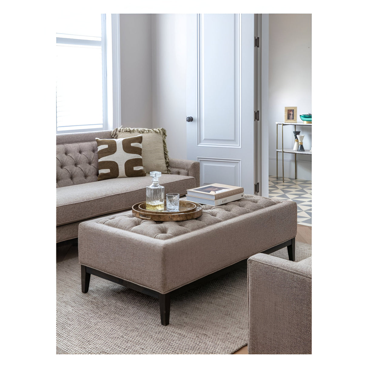 Theodore Buttoned XL Ottoman - Dark Taupe