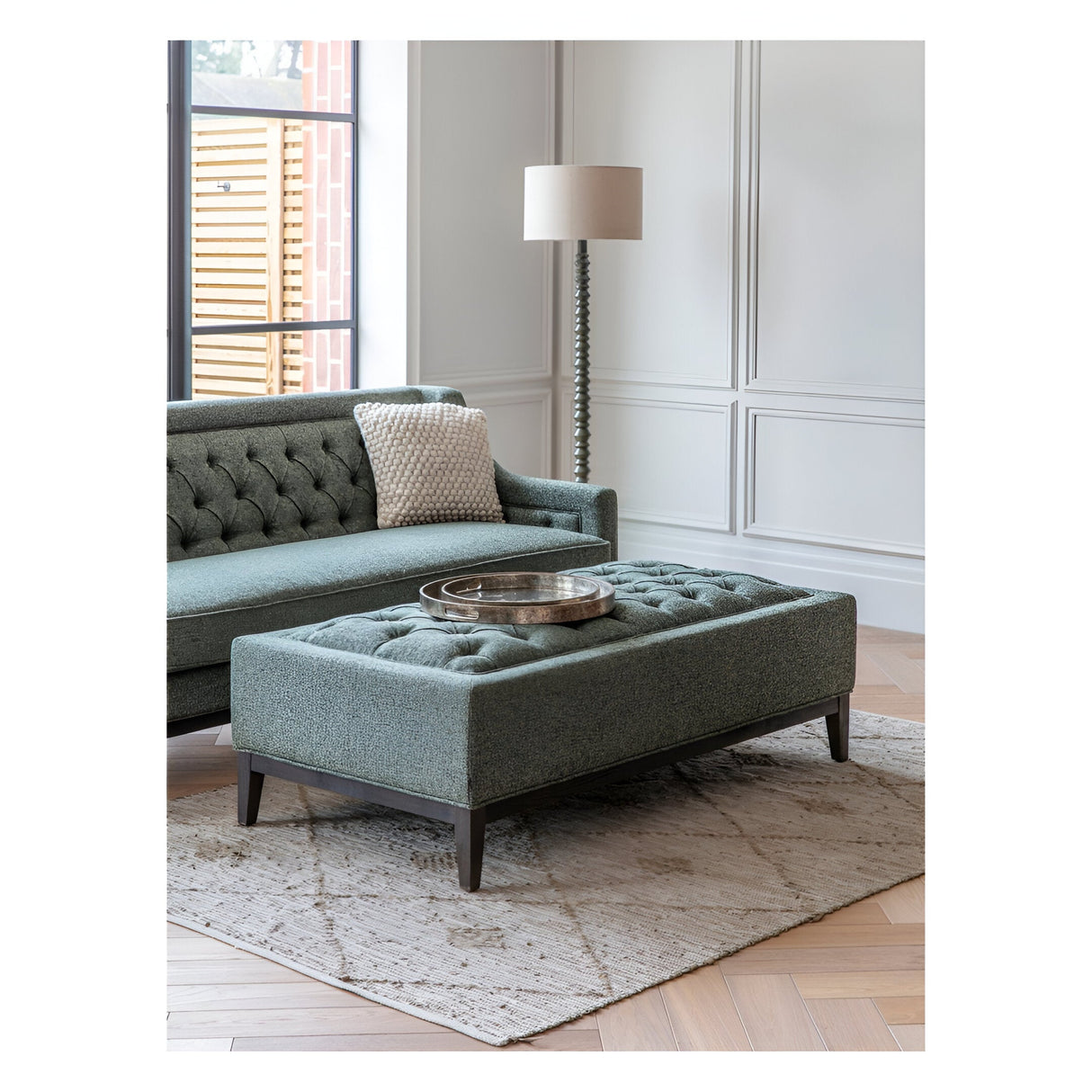 Theodore Buttoned XL Ottoman - Forest Green