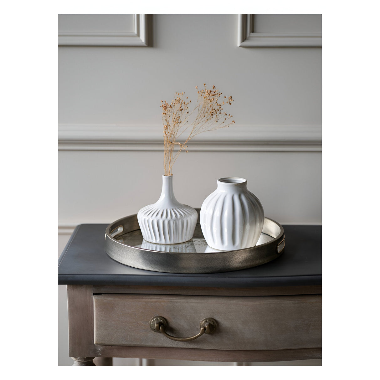 Laura Ashley Set of 2 White Stoneware Vases - White