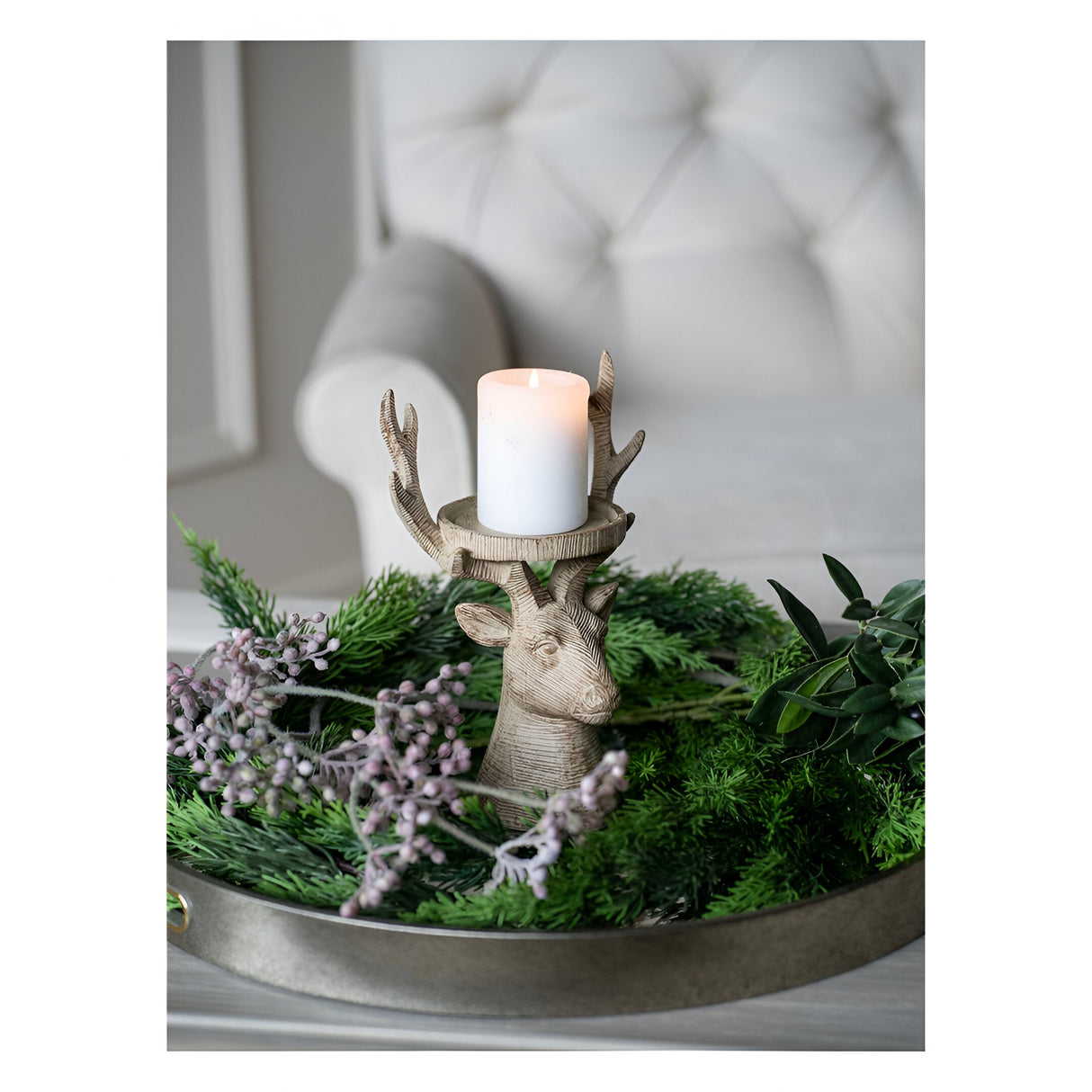 Laura Ashley Resin Deer Candleholder - Natural