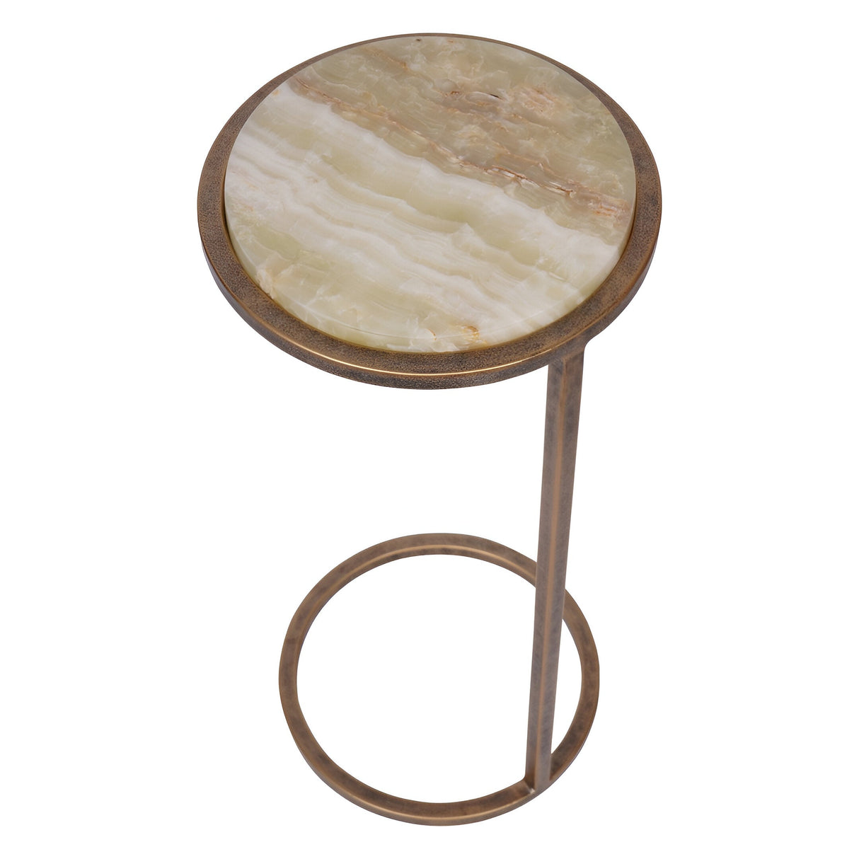 Iota Onyx Stone Accent Table - Green & Brass