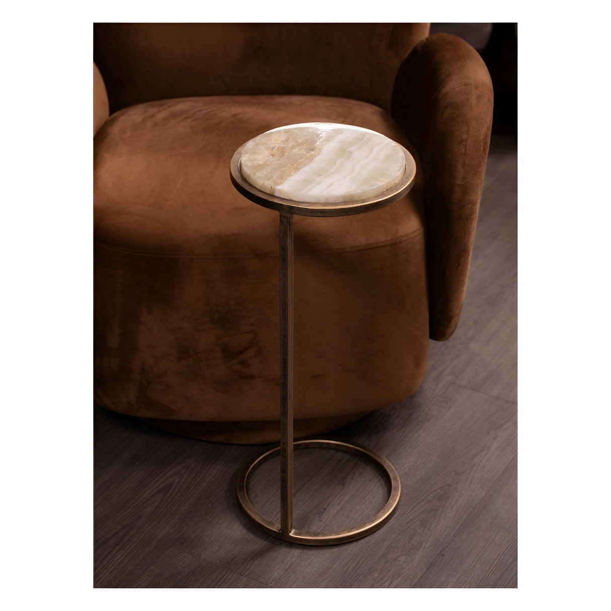 Iota Onyx Stone Accent Table - Green & Brass