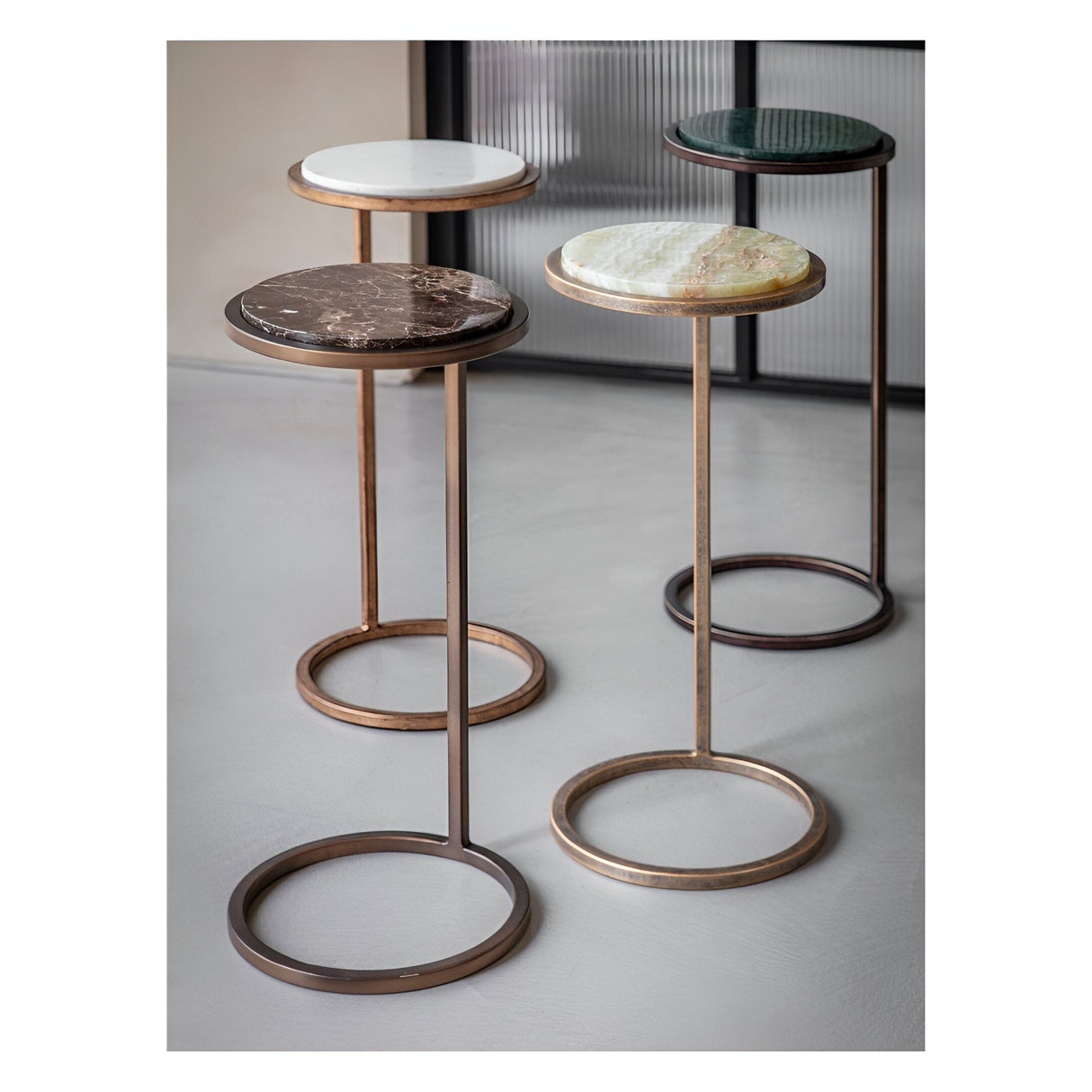 Iota Onyx Stone Accent Table - Green & Brass