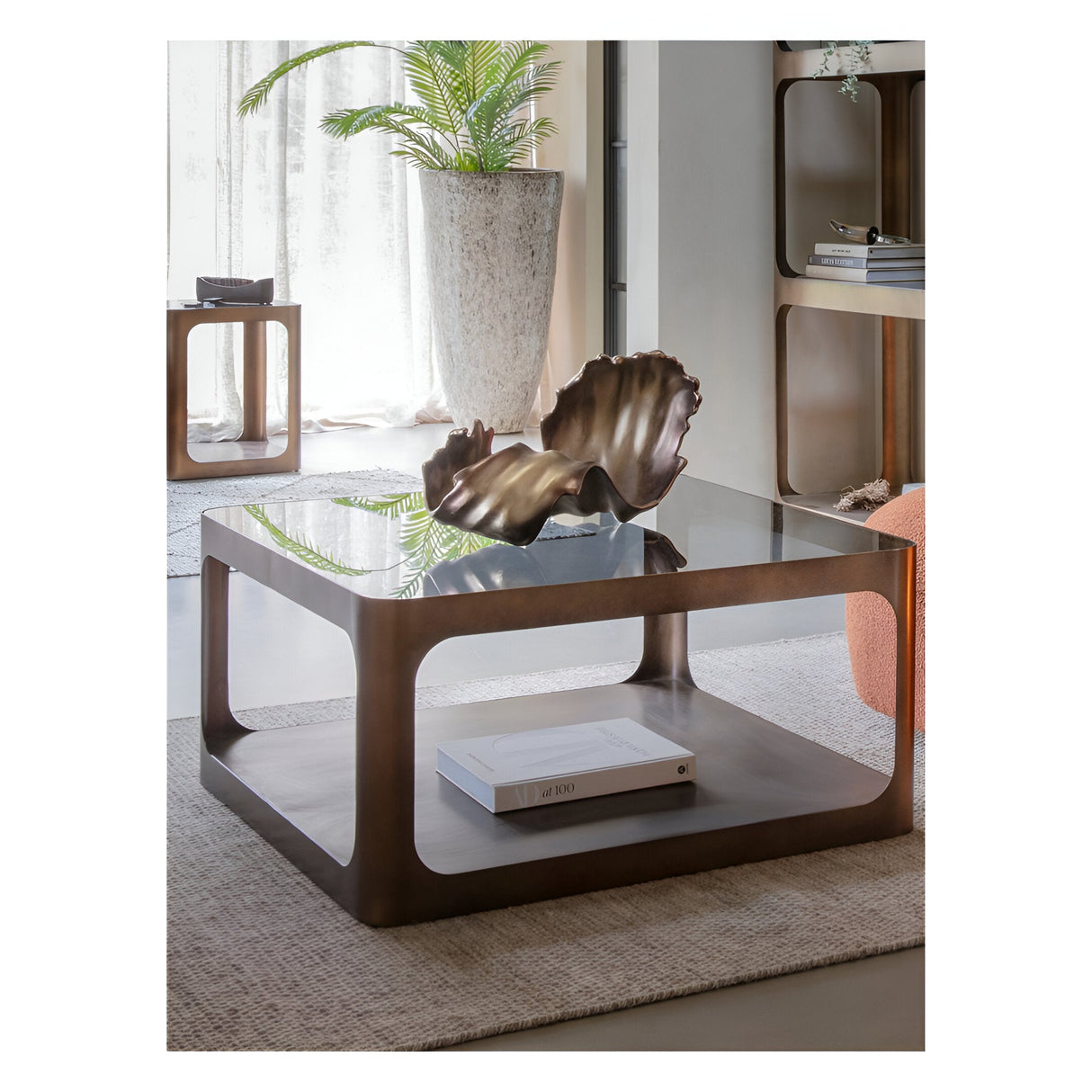 Thorpe Metal & Glass Square Coffee Table - Gold