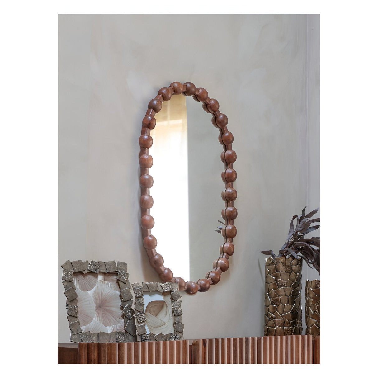 Carmel Oval Wooden Carved Wall Mirror - 61x89cm