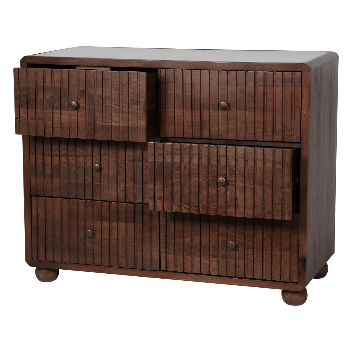 Carmel Wooden 6-Drawer Chest With Marble Top - Brown