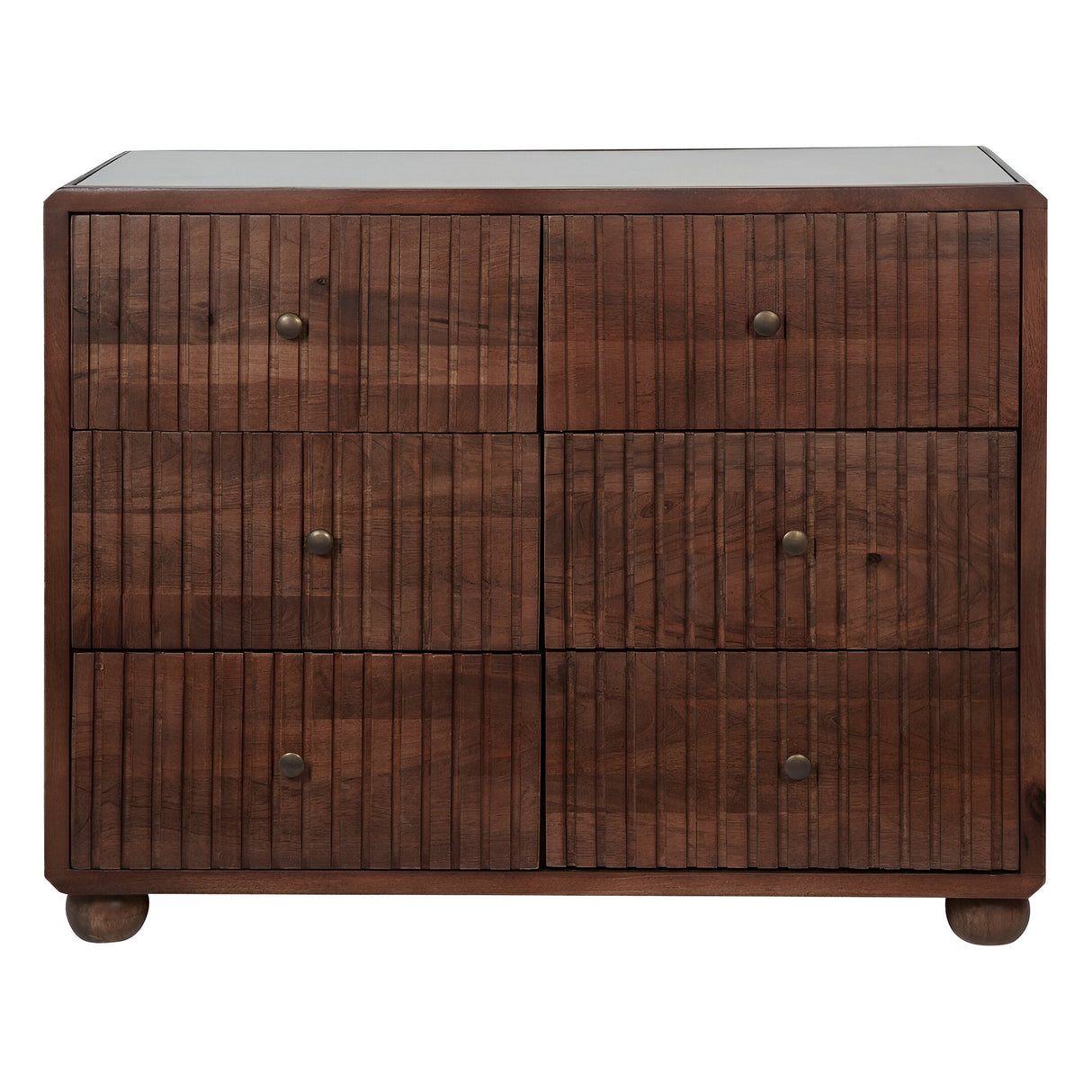 Carmel Wooden 6-Drawer Chest With Marble Top - Brown