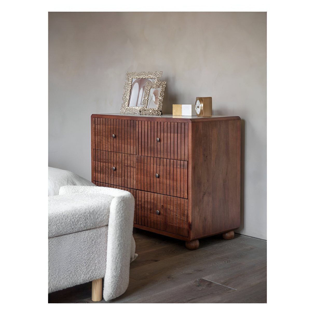 Carmel Wooden 6-Drawer Chest With Marble Top - Brown