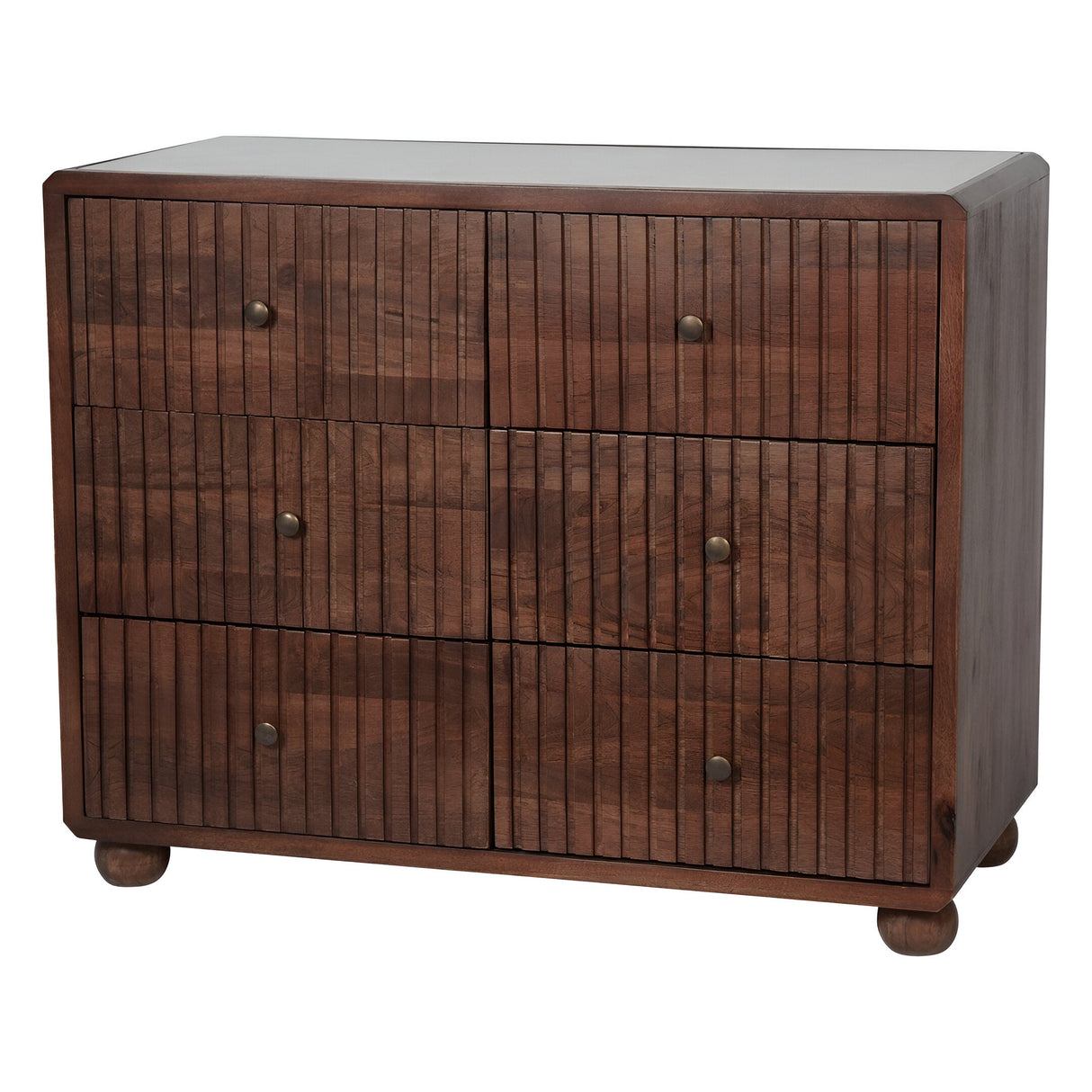 Carmel Wooden 6-Drawer Chest With Marble Top - Brown
