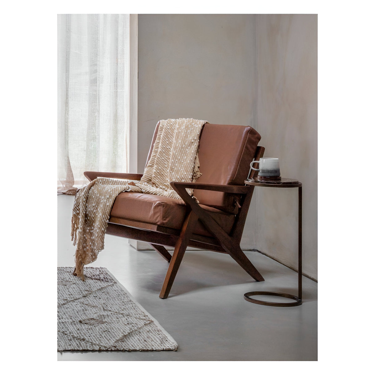 Atherton Wooden Upholstered Leather Armchair - Brown