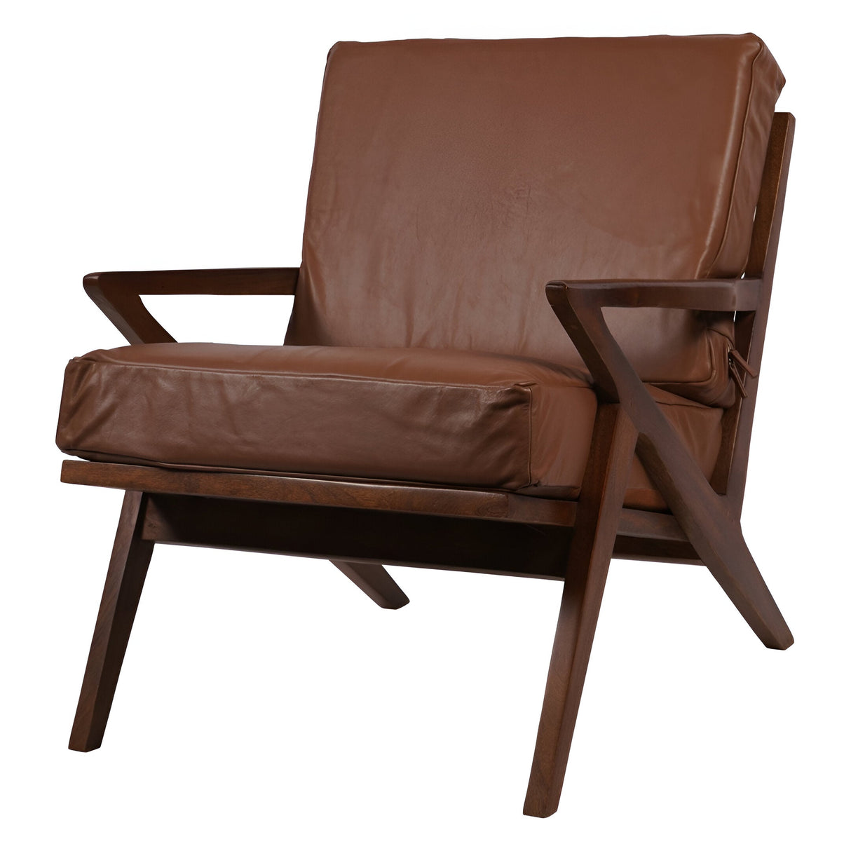 Atherton Wooden Upholstered Leather Armchair - Brown