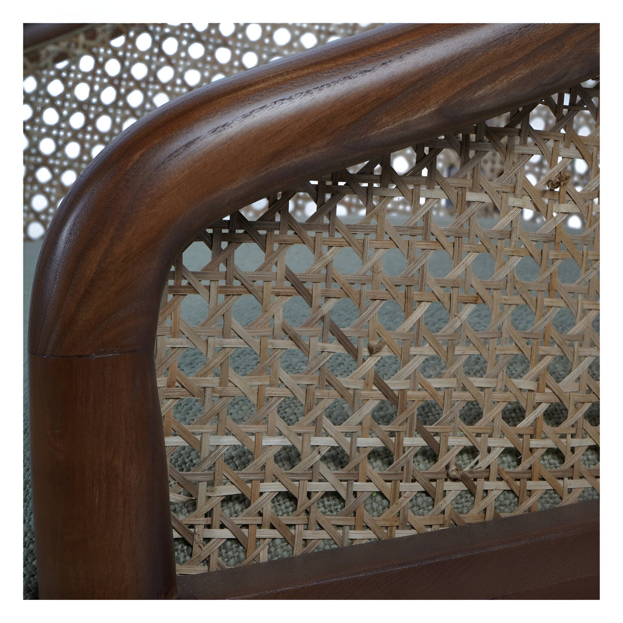 Carmel Oak Armchair With Cane & Upholstery - Brown