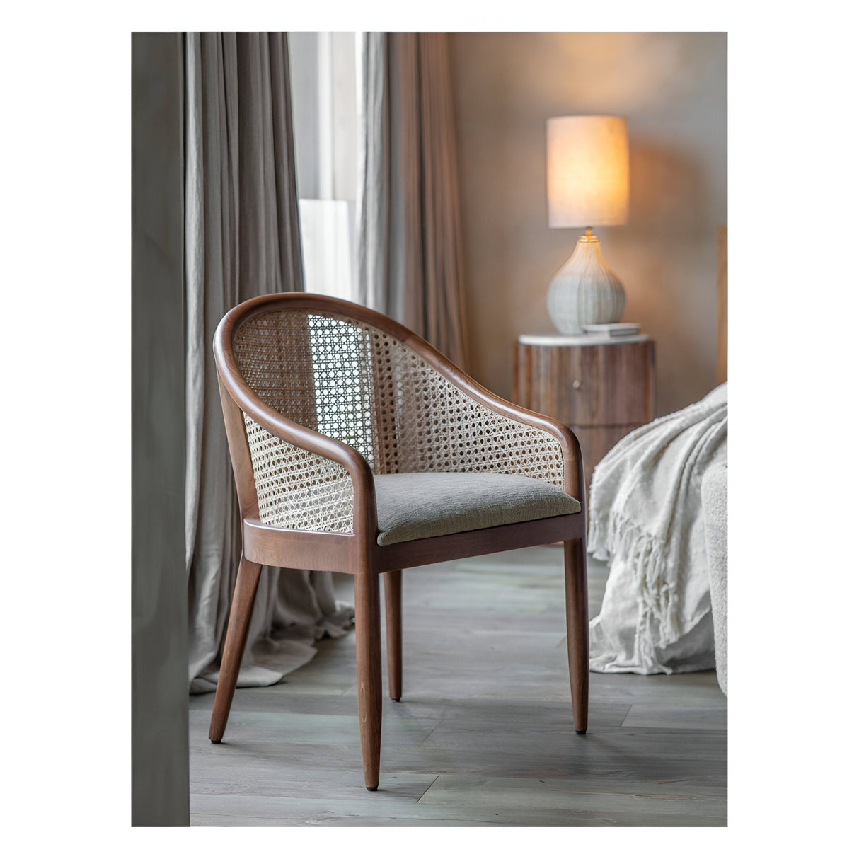 Carmel Oak Armchair With Cane & Upholstery - Brown