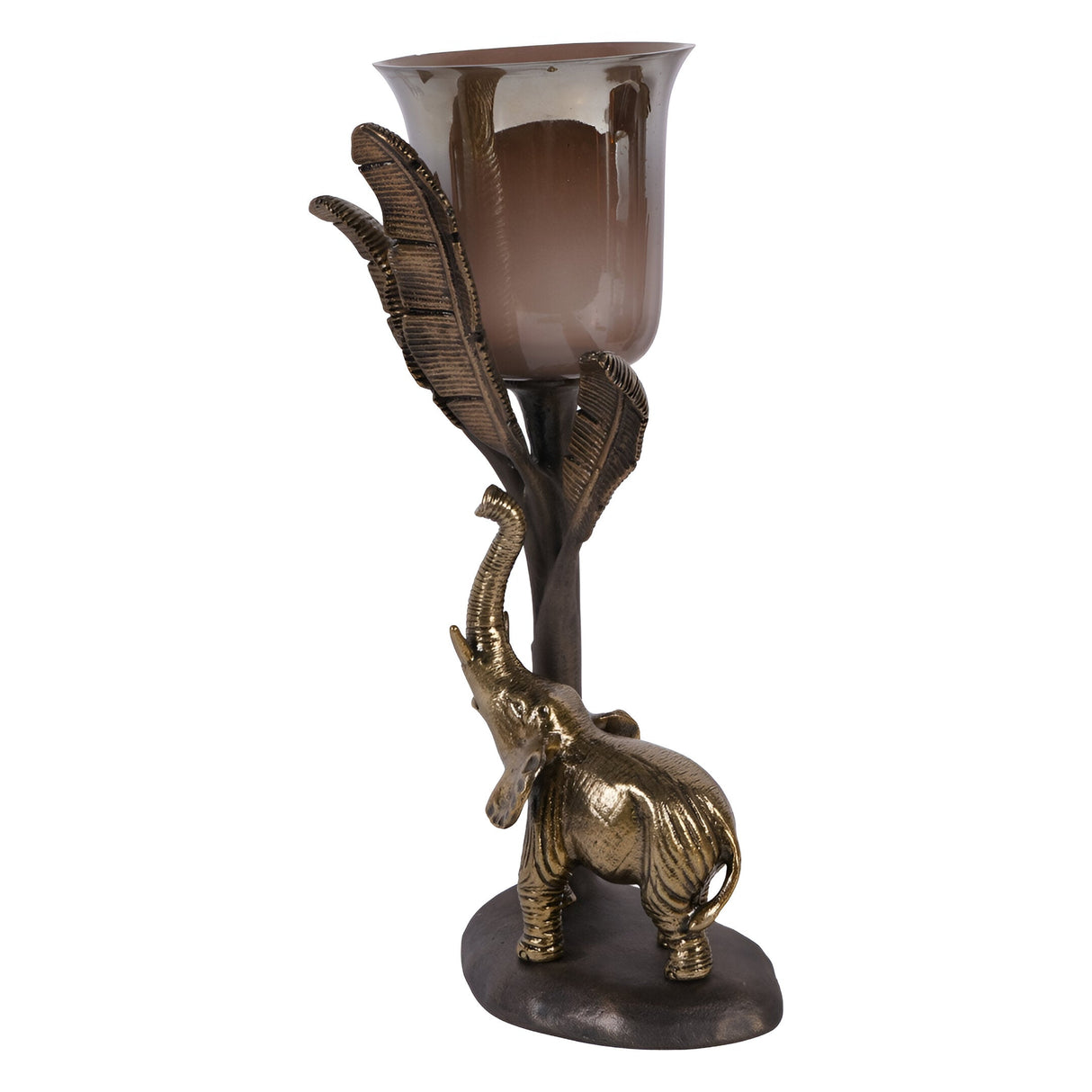 Kariba Elephant Large Hurricane 37cm - Antique Brass