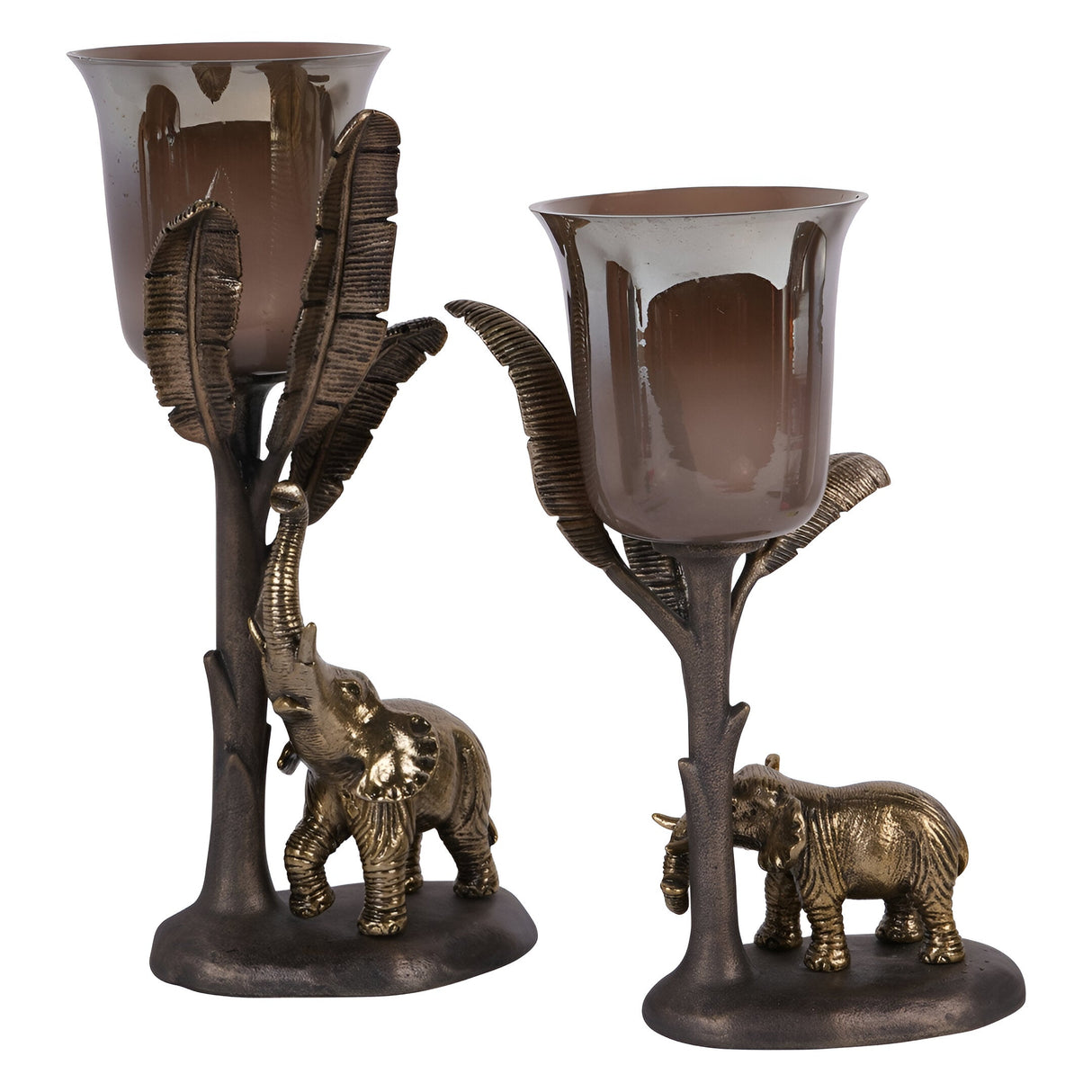 Kariba Elephant Large Hurricane 37cm - Antique Brass