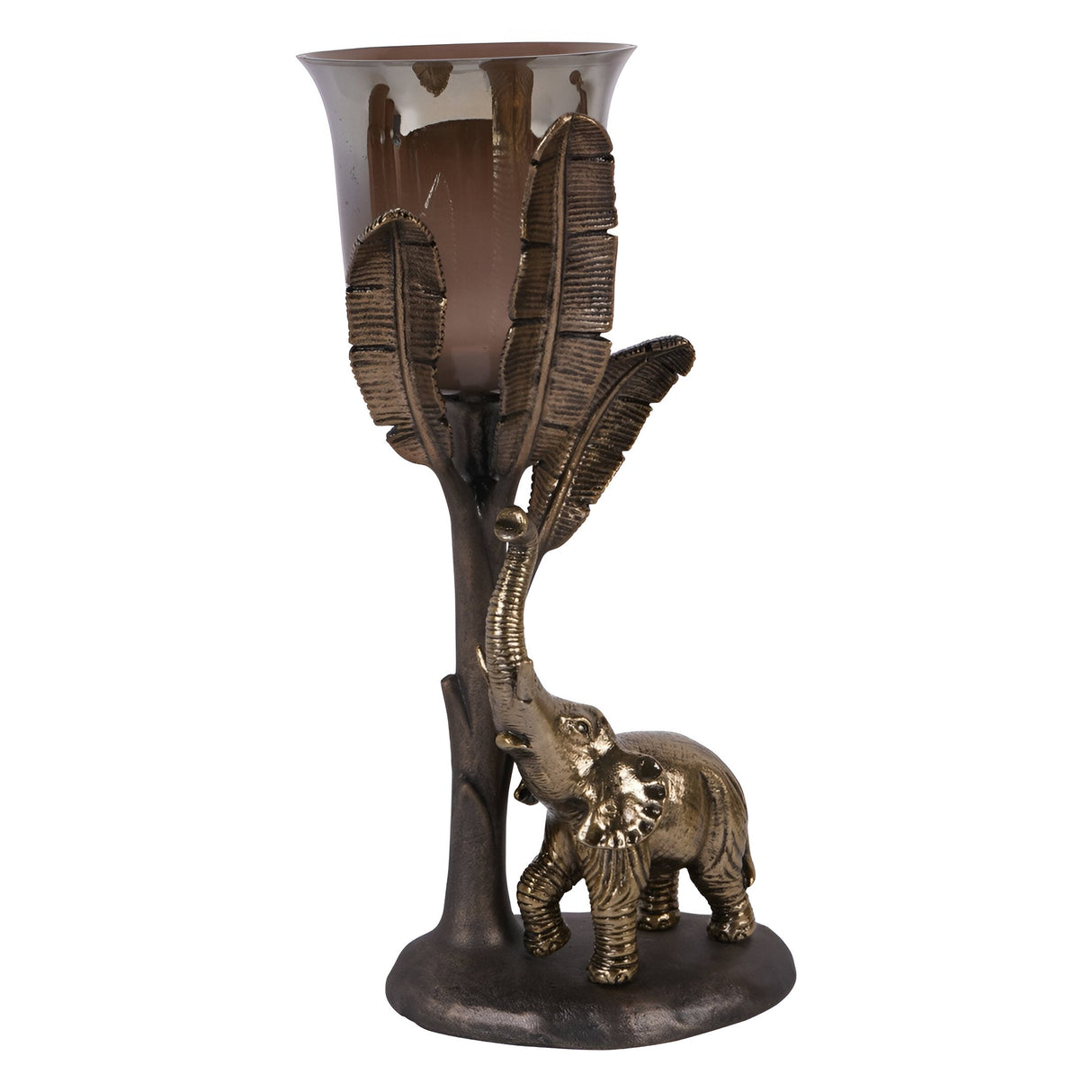 Kariba Elephant Large Hurricane 37cm - Antique Brass