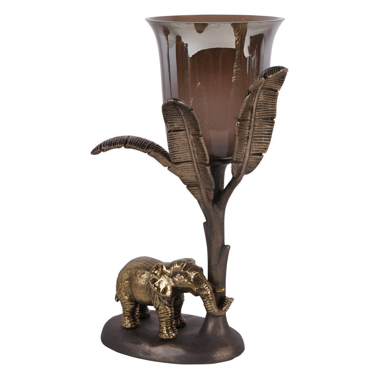 Kariba Elephant Small Hurricane 30cm - Antique Brass