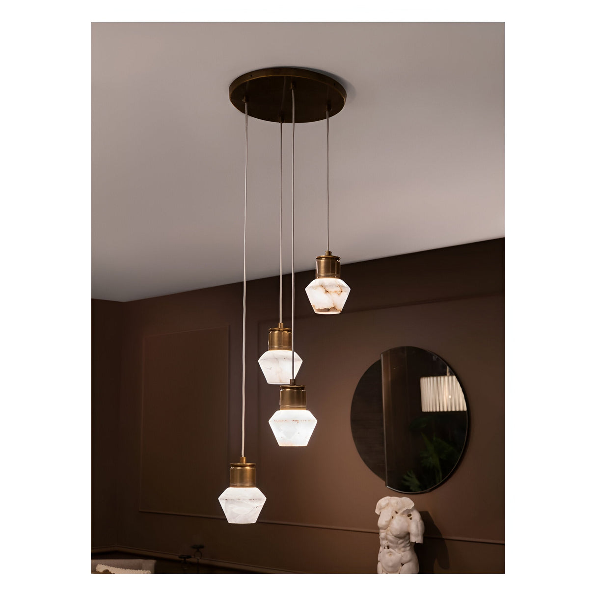 Allegra 4 Light Alabaster Pendant - Antique Brass