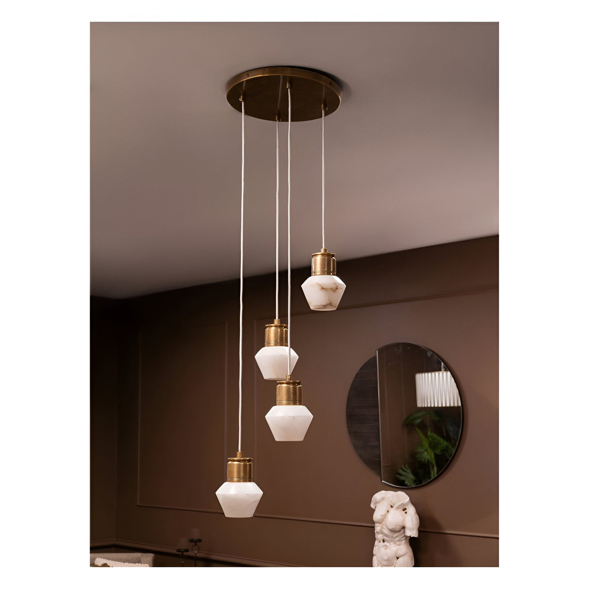 Allegra 4 Light Alabaster Pendant - Antique Brass