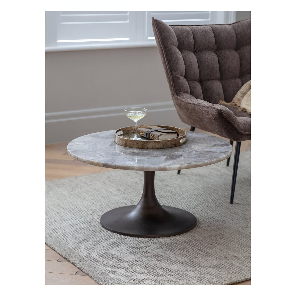 Bosworth Round Smokey Quartz Coffee Table -Grey