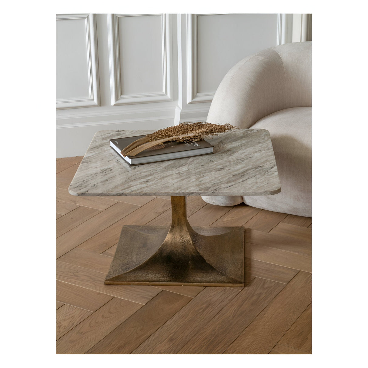Morchino Marble Coffee Table 70cm - White & Bronze