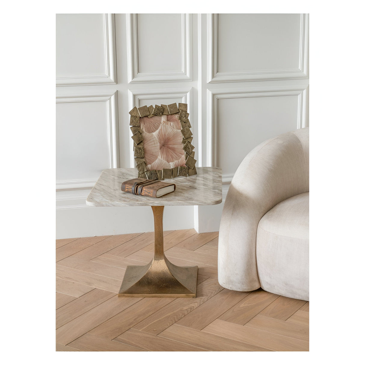 Morchino Marble Side Table 55cm - White & Bronze