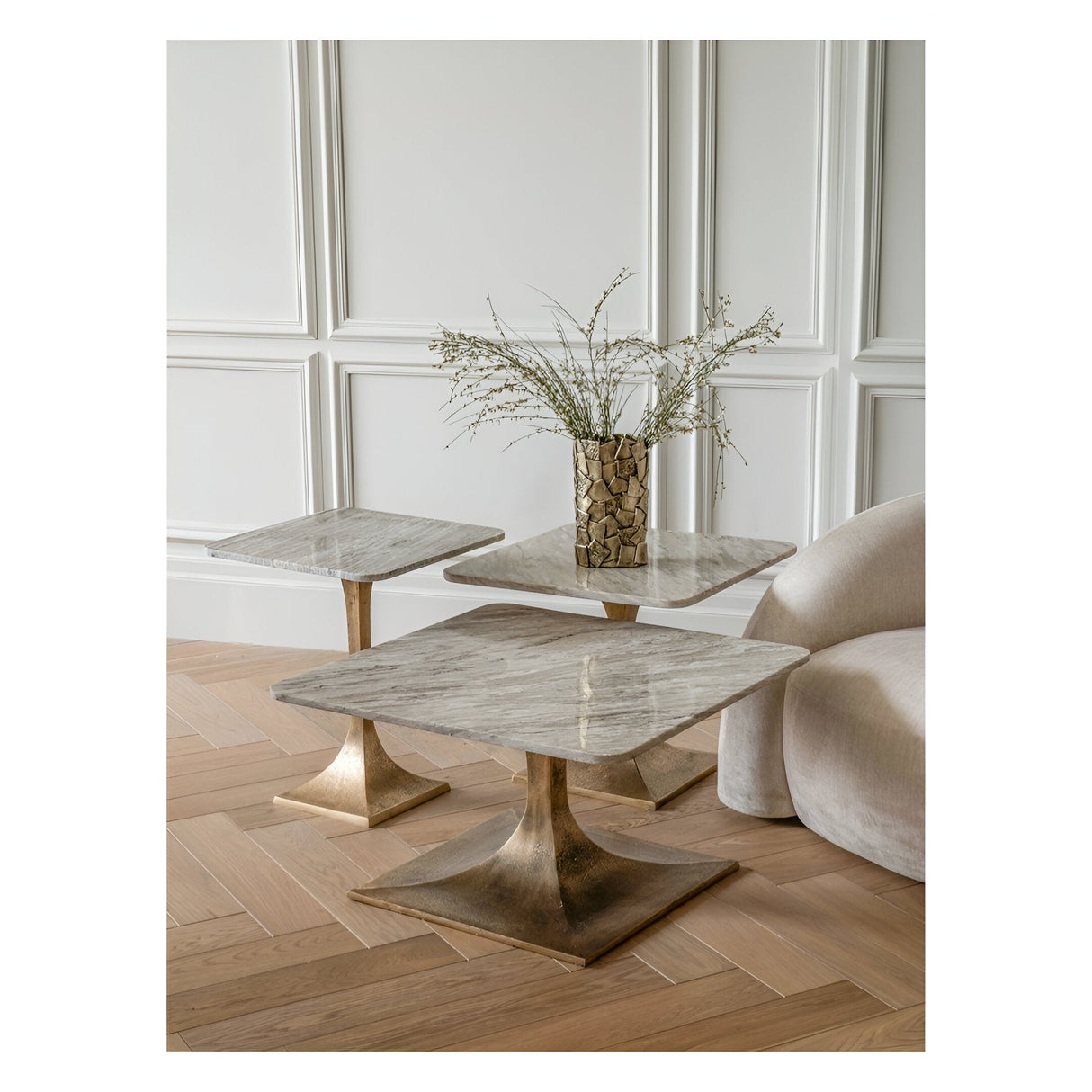 Morchino Marble Side Table 55cm - White & Bronze