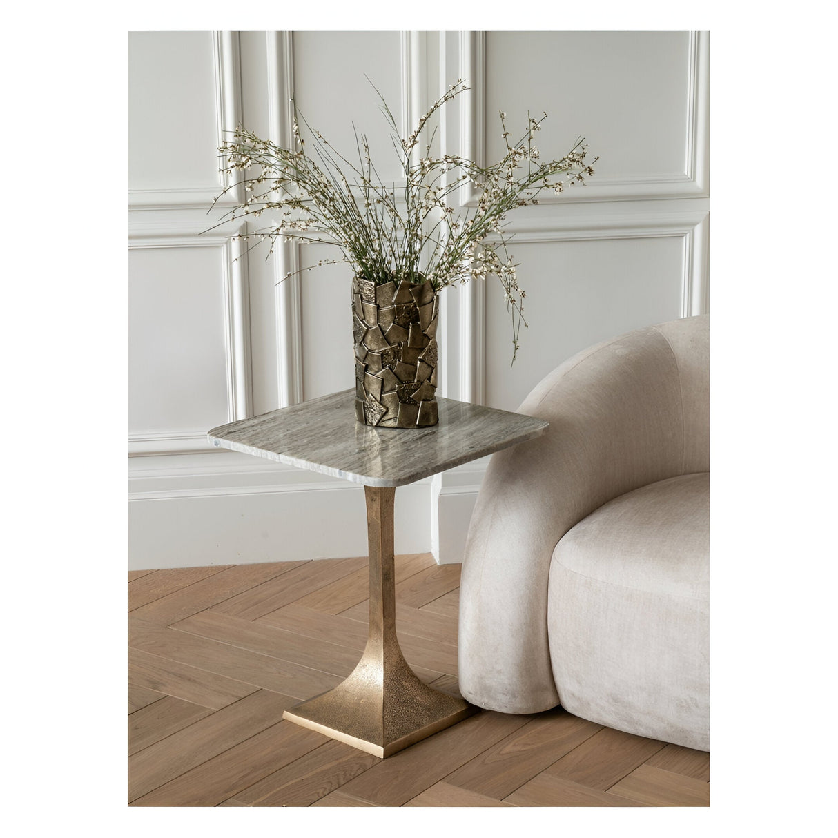 Morchino Marble Side Table 44cm - White & Bronze