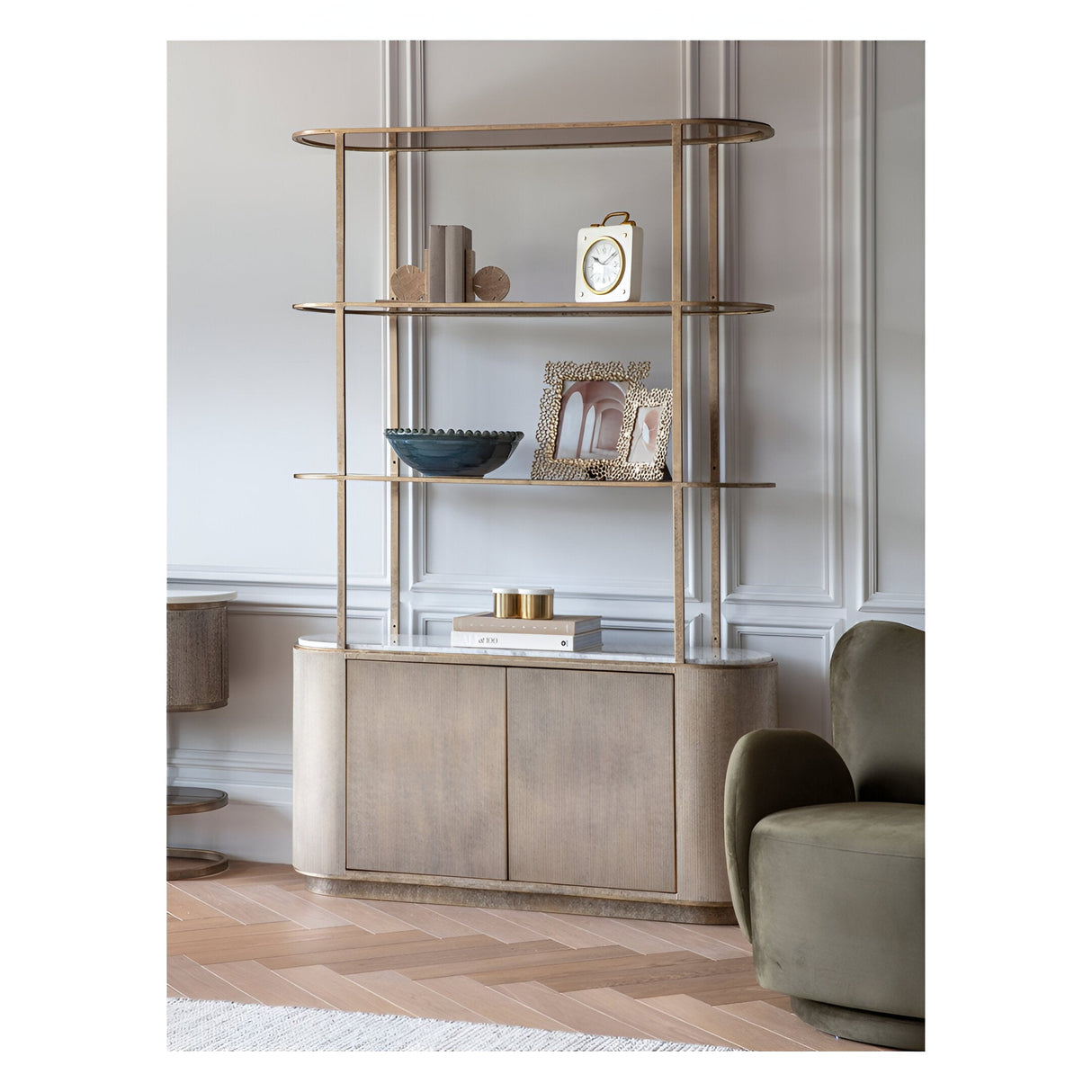 Belvedere Shelving Unit With Storage - Aged Gold